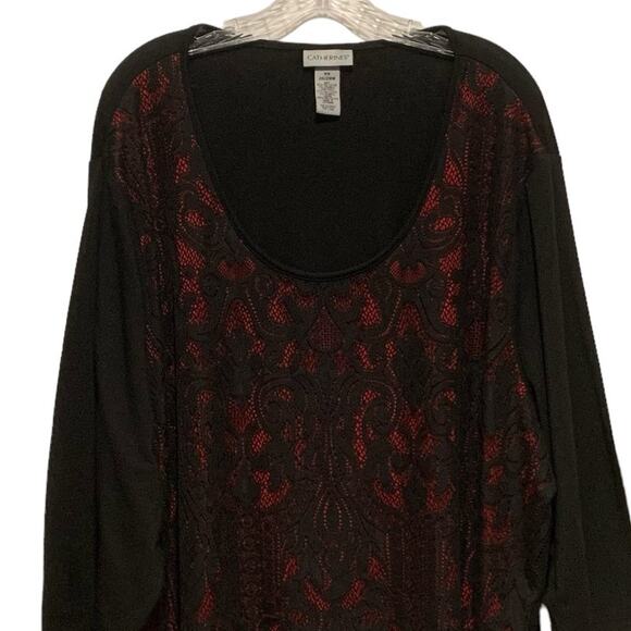 Black Lace Over Red Tunic Stretch Goth Witchy Catherines Top 3X 26/28W Romantic - Picture 2 of 7